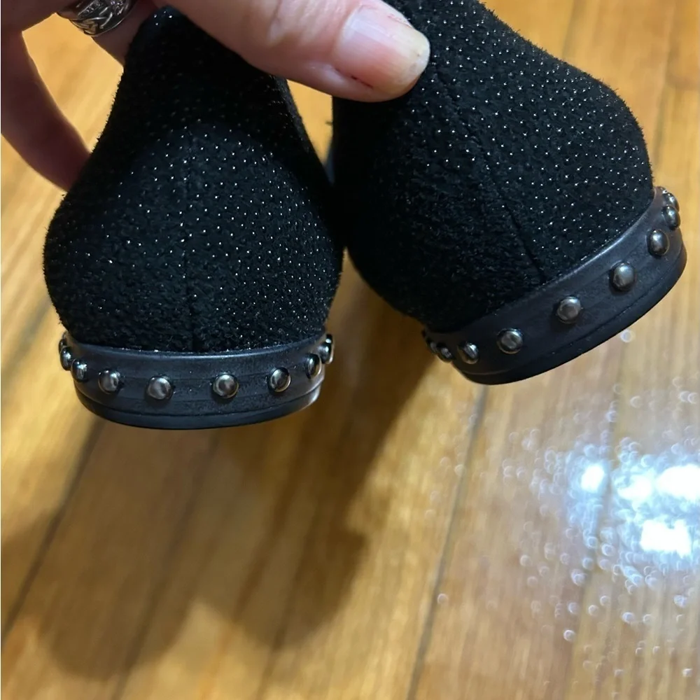 Adrianna Papell ‎ Loafer Black Leather Studded Heel Almond Toe Shoe Size 8